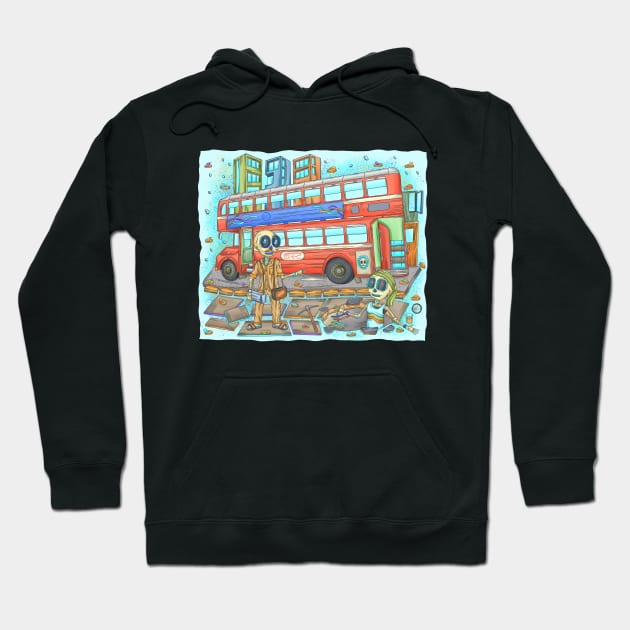 Cute Skeletons - Día De Los Muertos - Mumba City- Red Double Decker Bus Hoodie by Scriptnbones